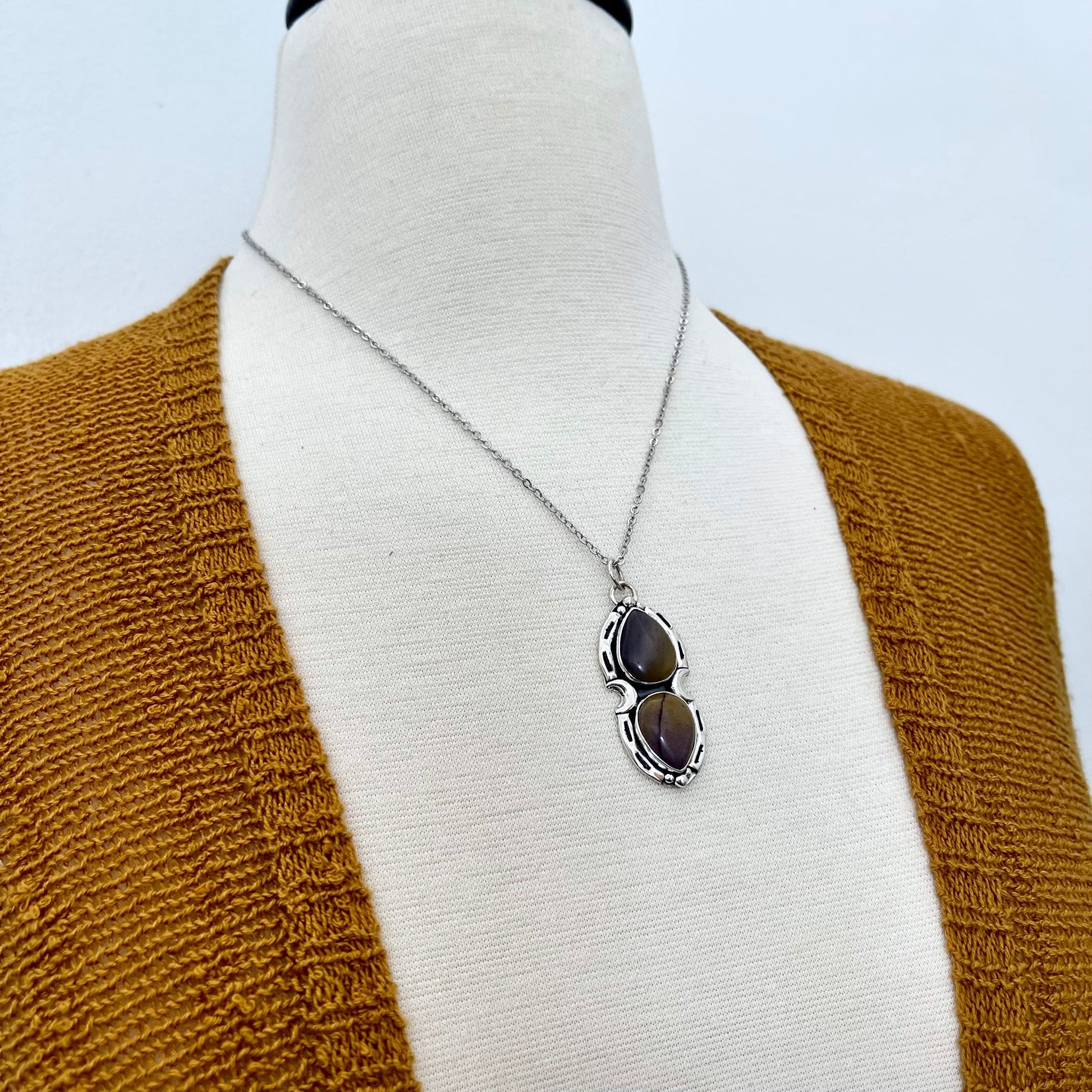 Mystic Moon Mookaite Crystal Statement Necklace in Sterling Silver / Designed by FOXLARK Collection.