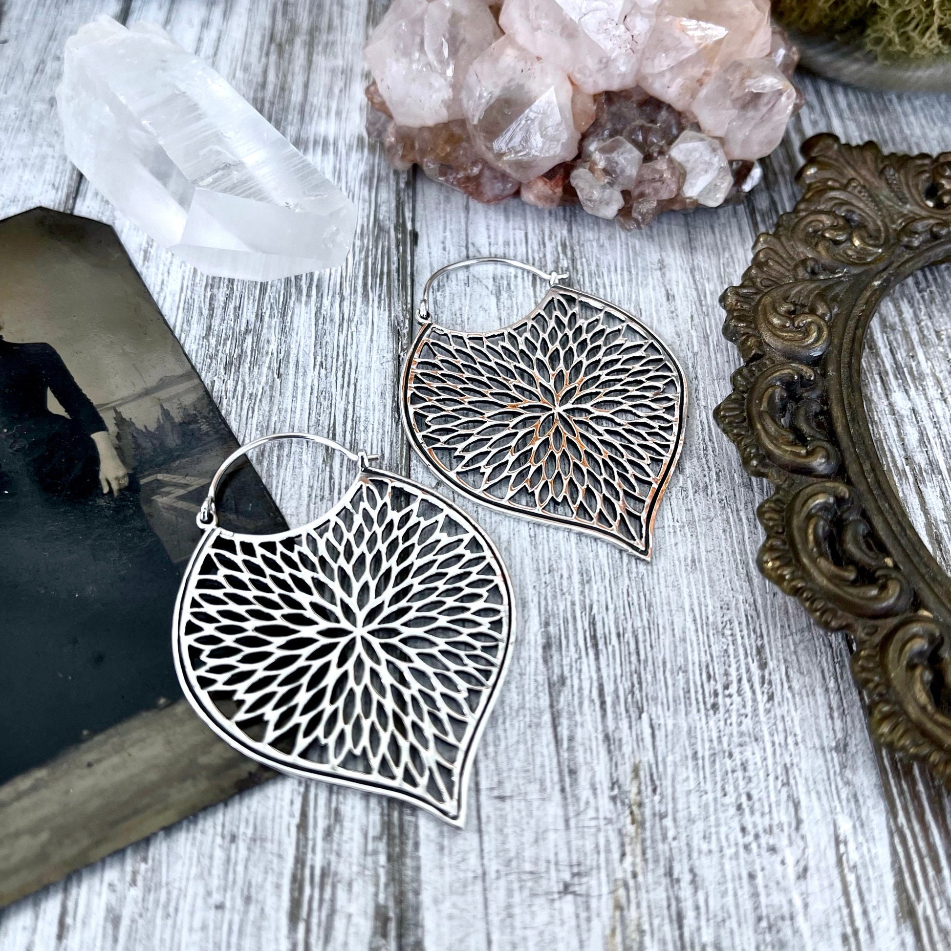 Large Sterling Silver Petal Cutout Earrings.