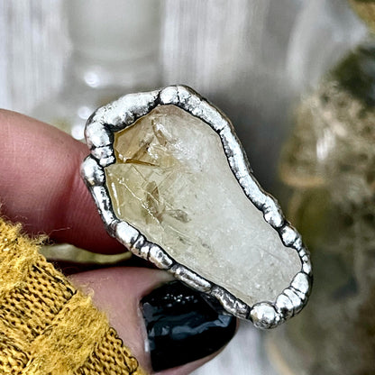 Size 8 Raw Citrine Crystal Point Ring Set in Fine Silver  / Foxlark Collection - One of a Kind.
