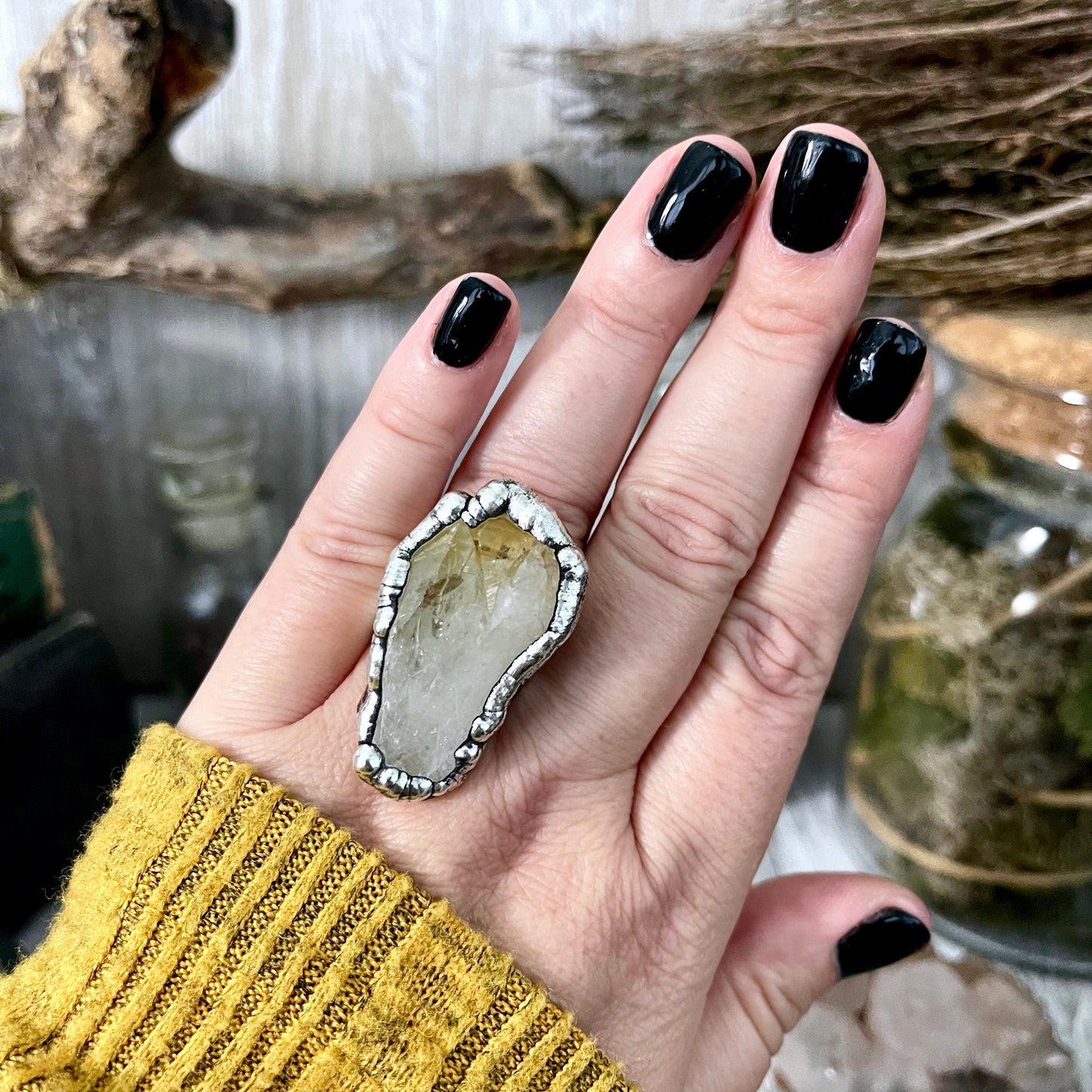 Size 8 Raw Citrine Crystal Point Ring Set in Fine Silver  / Foxlark Collection - One of a Kind.