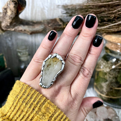 Size 8 Raw Citrine Crystal Point Ring Set in Fine Silver  / Foxlark Collection - One of a Kind.