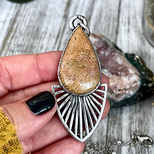 Moss & Moon Collection - Fossilized Coral Statement Necklace set in Fine Silver / One of a Kind - by Foxlark.