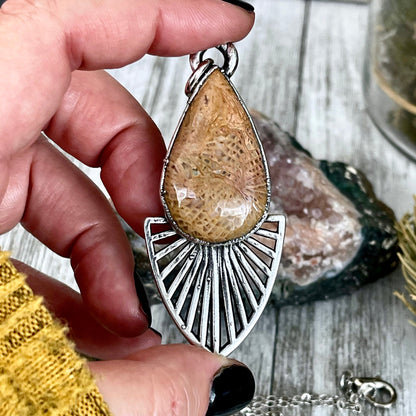 Moss & Moon Collection - Fossilized Coral Statement Necklace set in Fine Silver / One of a Kind - by Foxlark.