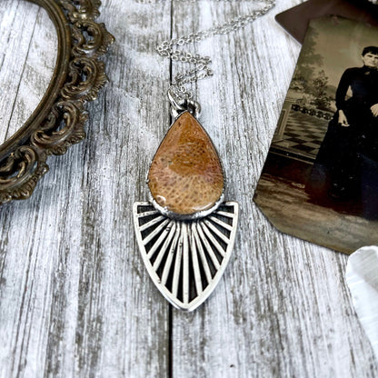 Moss & Moon Collection - Fossilized Coral Statement Necklace set in Fine Silver / One of a Kind - by Foxlark.