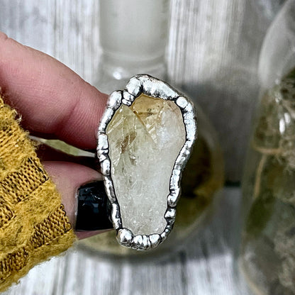 Size 8 Raw Citrine Crystal Point Ring Set in Fine Silver  / Foxlark Collection - One of a Kind.