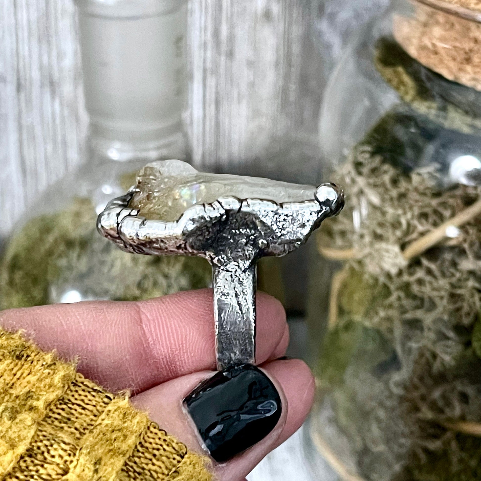 Size 8 Raw Citrine Crystal Point Ring Set in Fine Silver  / Foxlark Collection - One of a Kind.