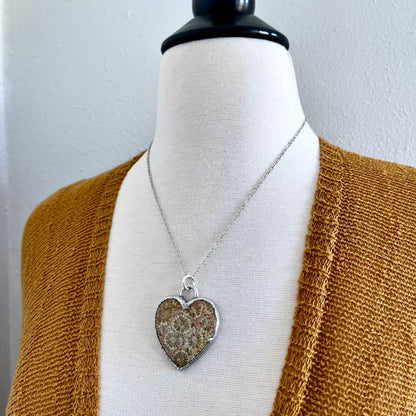 Big Fossilized Coral Heart Necklace in Fine Silver  / Foxlark Collection - One of a Kind.
