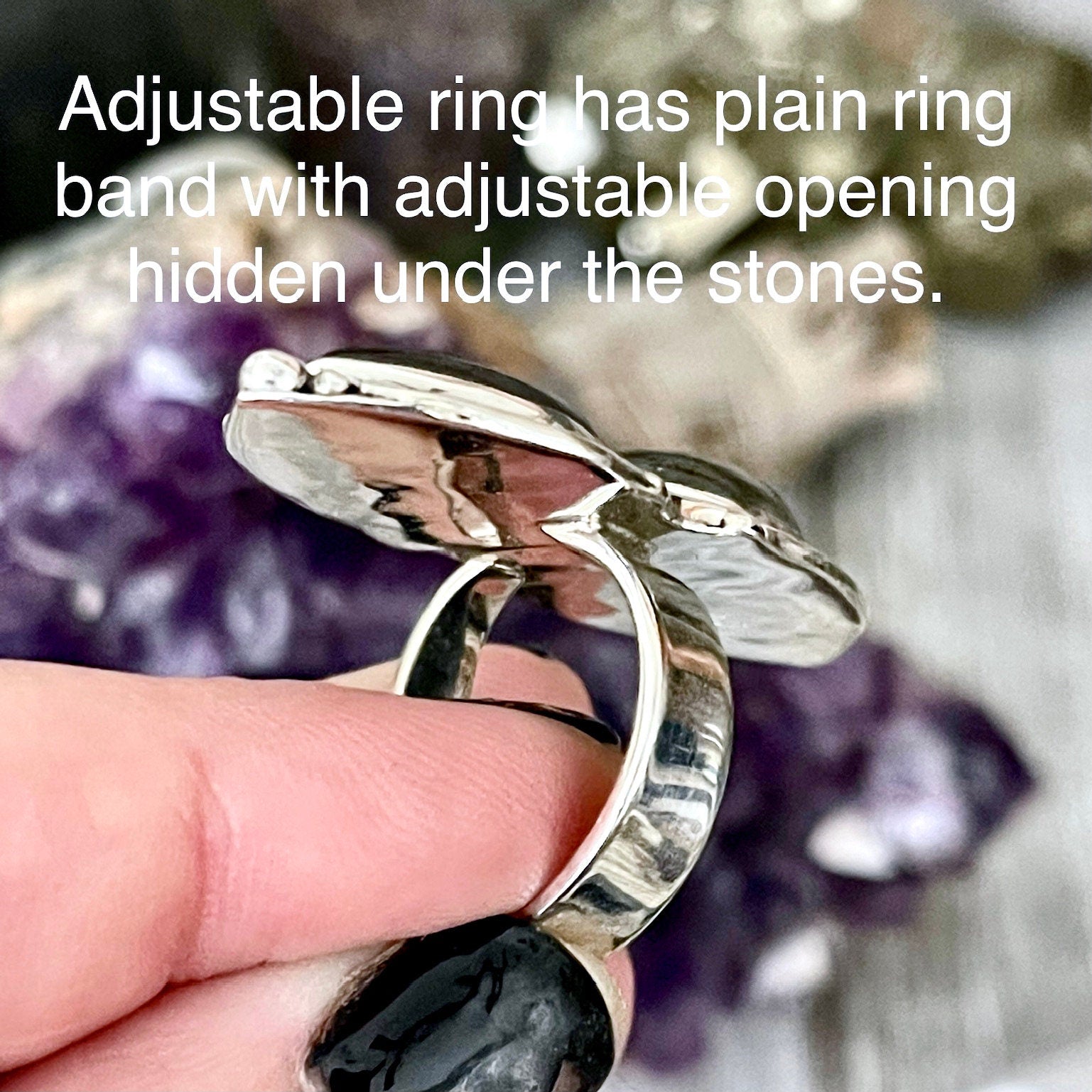 Mystic Moons Mookaite Crystal Ring in Sterling Silver 925- Designed by FOXLARK Collection Size 5 6 7 8 9 10 11 Adjustable / Gothic Jewelry.