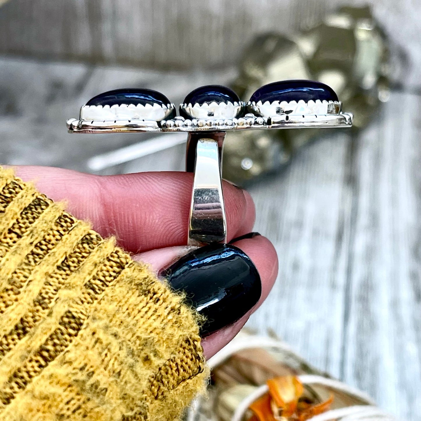 Three Stone Purple Amethyst Crystal Ring in Solid Sterling Silver- Designed by FOXLARK Collection Size Adjustable to -6 7 8 9 10.