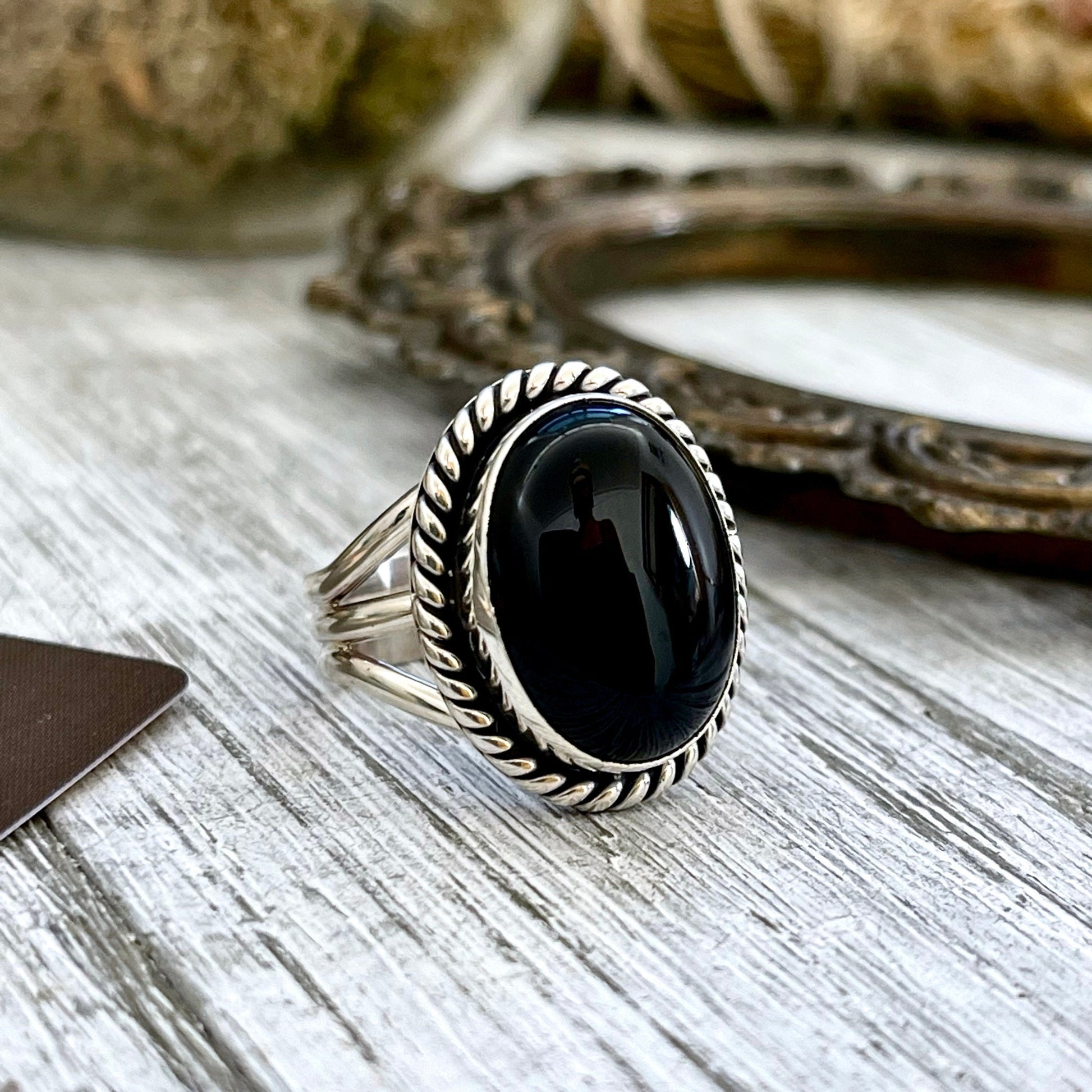 Size 8 9 10 Black Onyx Statement Ring Set in Sterling Silver / Curated by FOXLARK Collection.