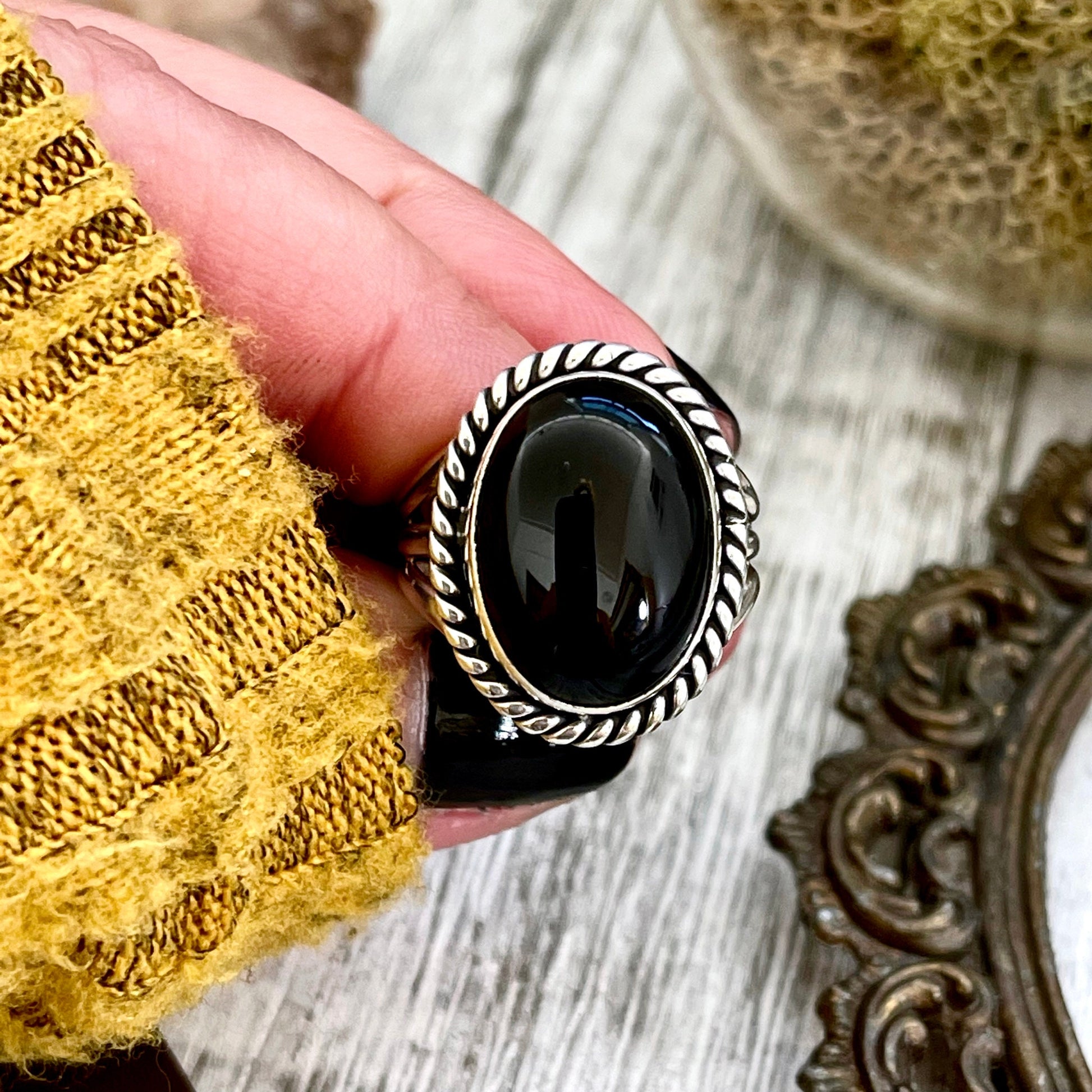Size 8 9 10 Black Onyx Statement Ring Set in Sterling Silver / Curated by FOXLARK Collection.