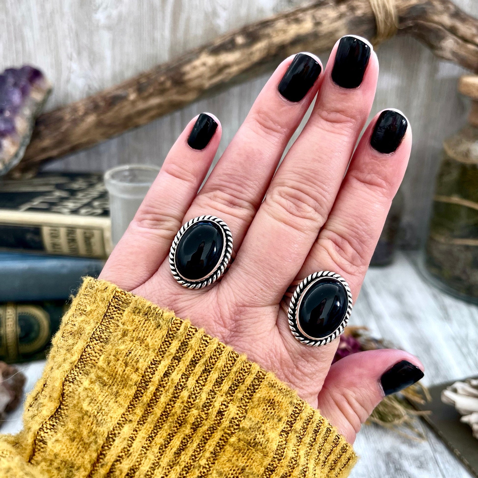Size 8 9 10 Black Onyx Statement Ring Set in Sterling Silver / Curated by FOXLARK Collection.