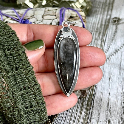 Magic Moon Crystal Necklace in Sterling Silver- Silver Sheen Obsidian, Black Onyx or Labradorite -Designed by FOXLARK Collection.