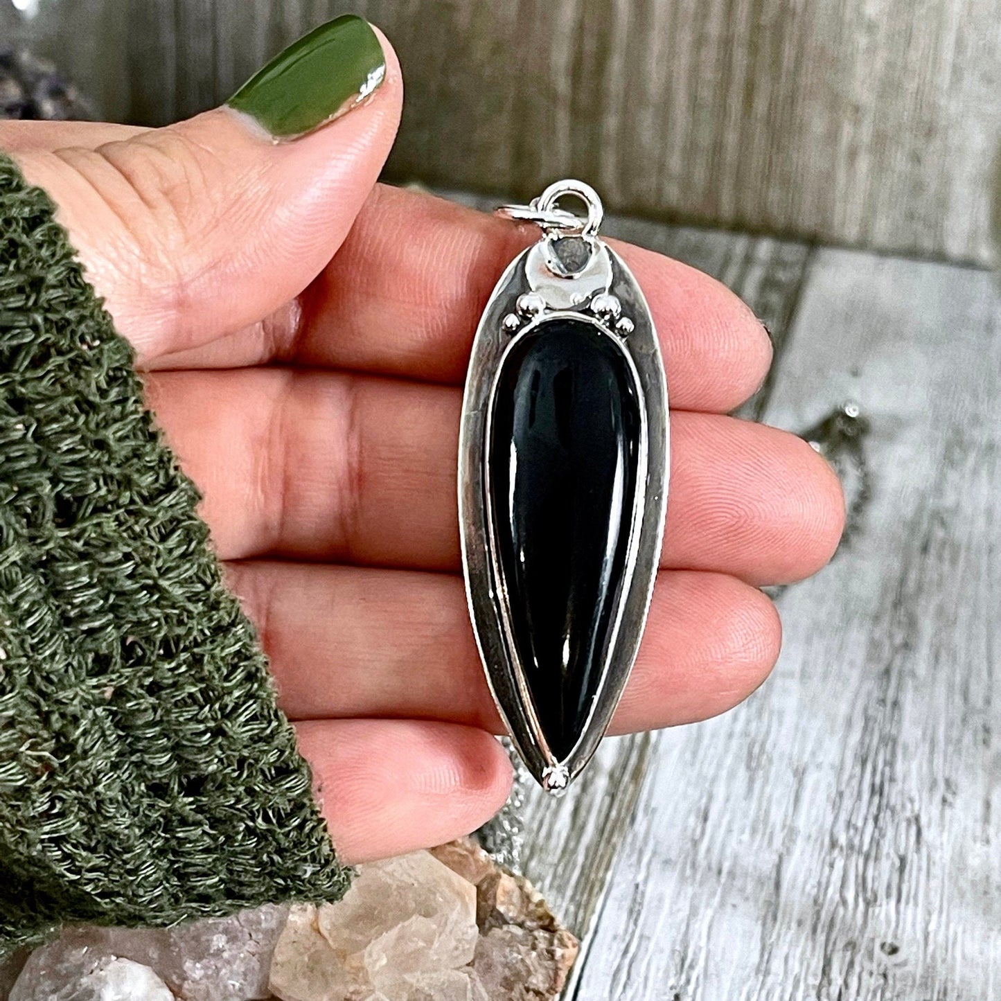 Magic Moon Crystal Necklace in Sterling Silver- Silver Sheen Obsidian, Black Onyx or Labradorite -Designed by FOXLARK Collection.