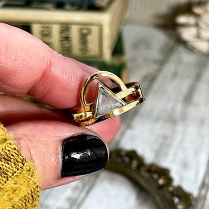 Beautiful Rainbow Moonstone Statement Ring Set in Brass  Size 8 9 10 / Curated by FOXLARK Collection.