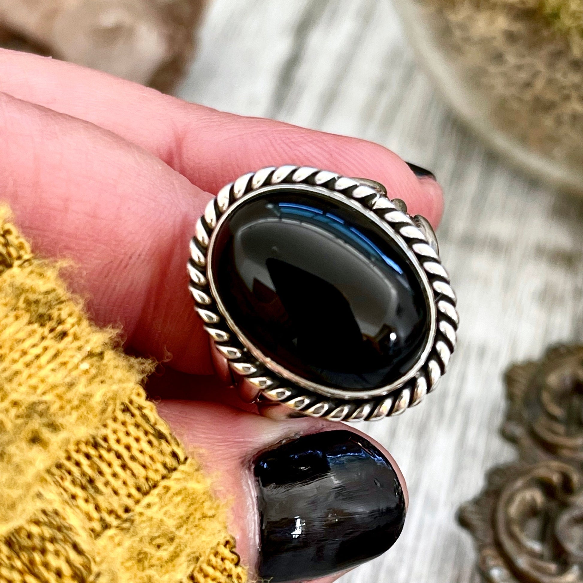 Size 8 9 10 Black Onyx Statement Ring Set in Sterling Silver / Curated by FOXLARK Collection.