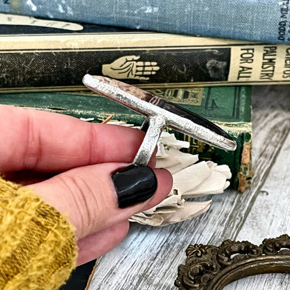 Size 7 Large Fossilized Palm Root Statement Ring in Fine Silver - Black Stone Ring / Foxlark Collection - One of a Kind.