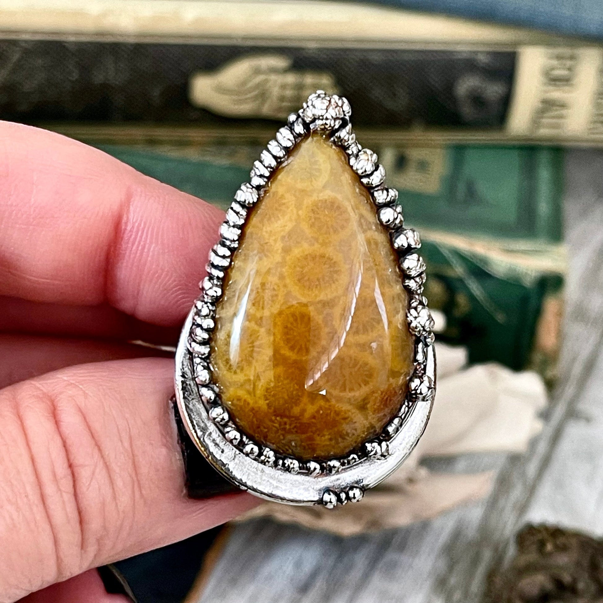 Size 7 Fossilized Coral Silver Statement Ring in Fine Silver / Foxlark Collection - One of a Kind.