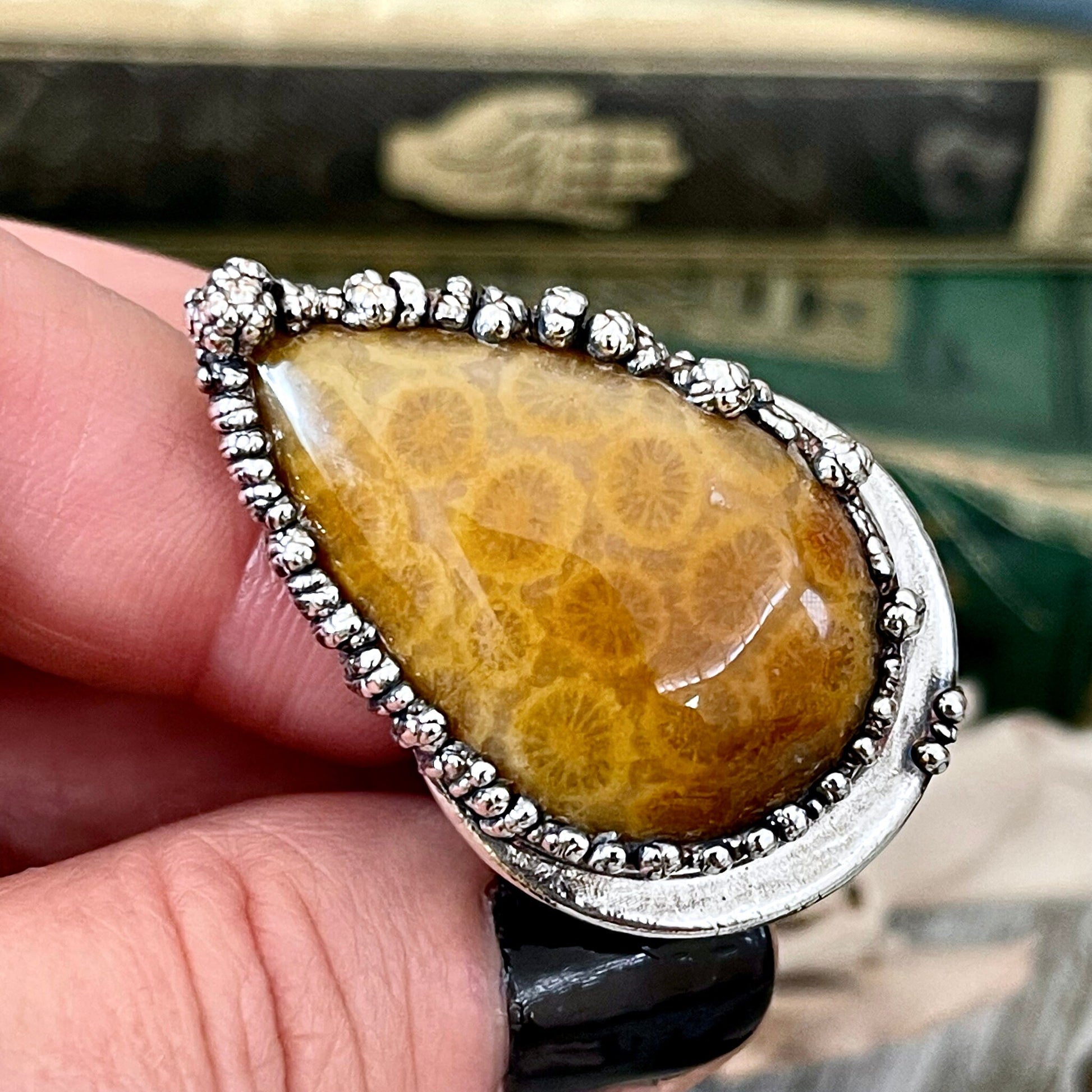 Size 7 Fossilized Coral Silver Statement Ring in Fine Silver / Foxlark Collection - One of a Kind.