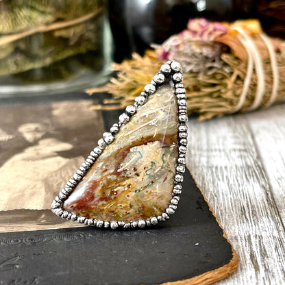 Unique Size 8.5 Large Fossilized Palm Root Statement Ring in Fine Silver / Foxlark Collection - One of a Kind.