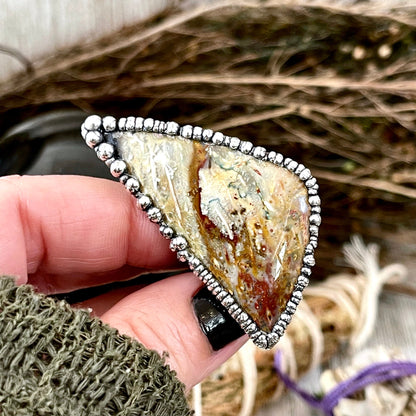 Unique Size 8.5 Large Fossilized Palm Root Statement Ring in Fine Silver / Foxlark Collection - One of a Kind.