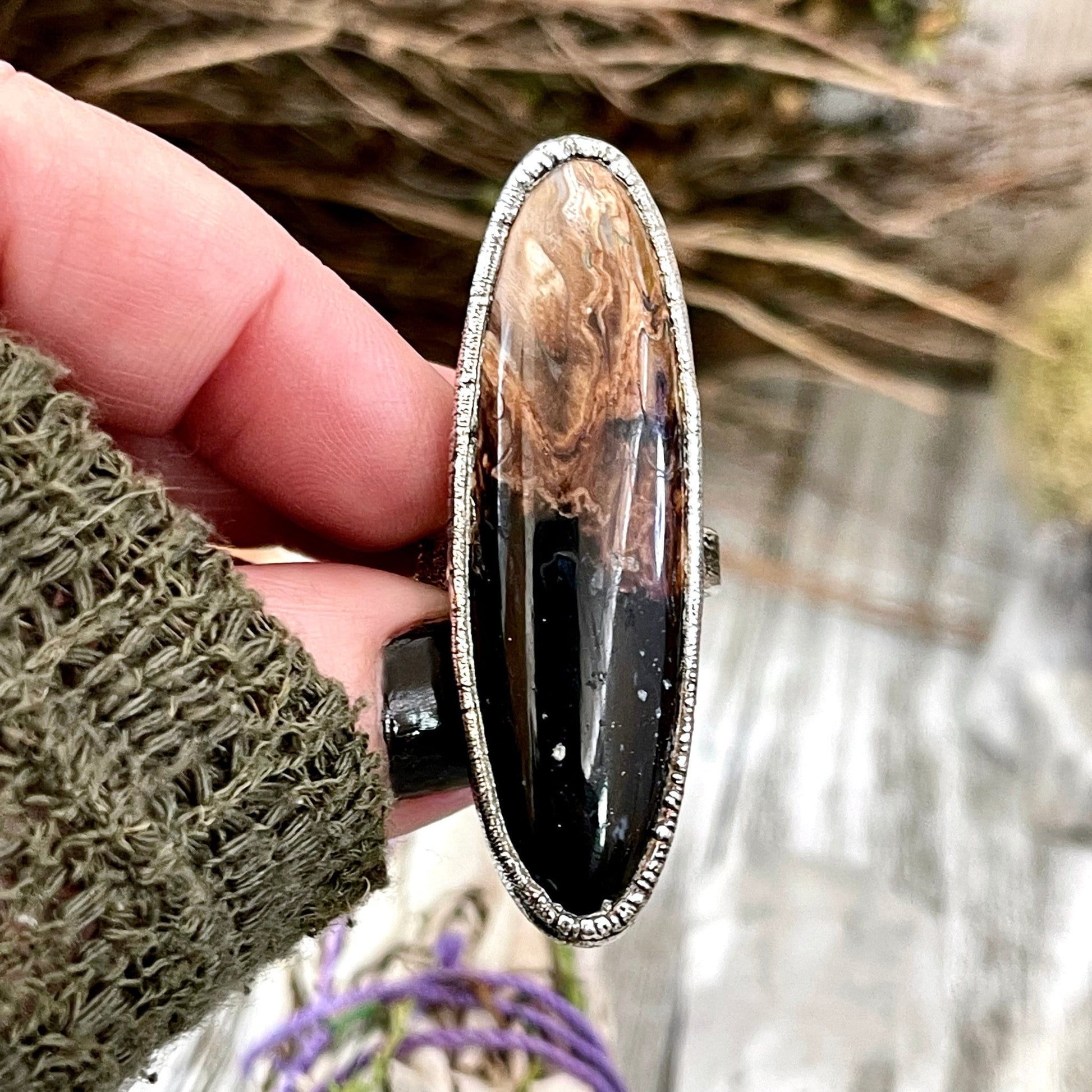 Unique Size 7 Large Fossilized Palm Root Statement Ring in Fine Silver / Foxlark Collection - One of a Kind.