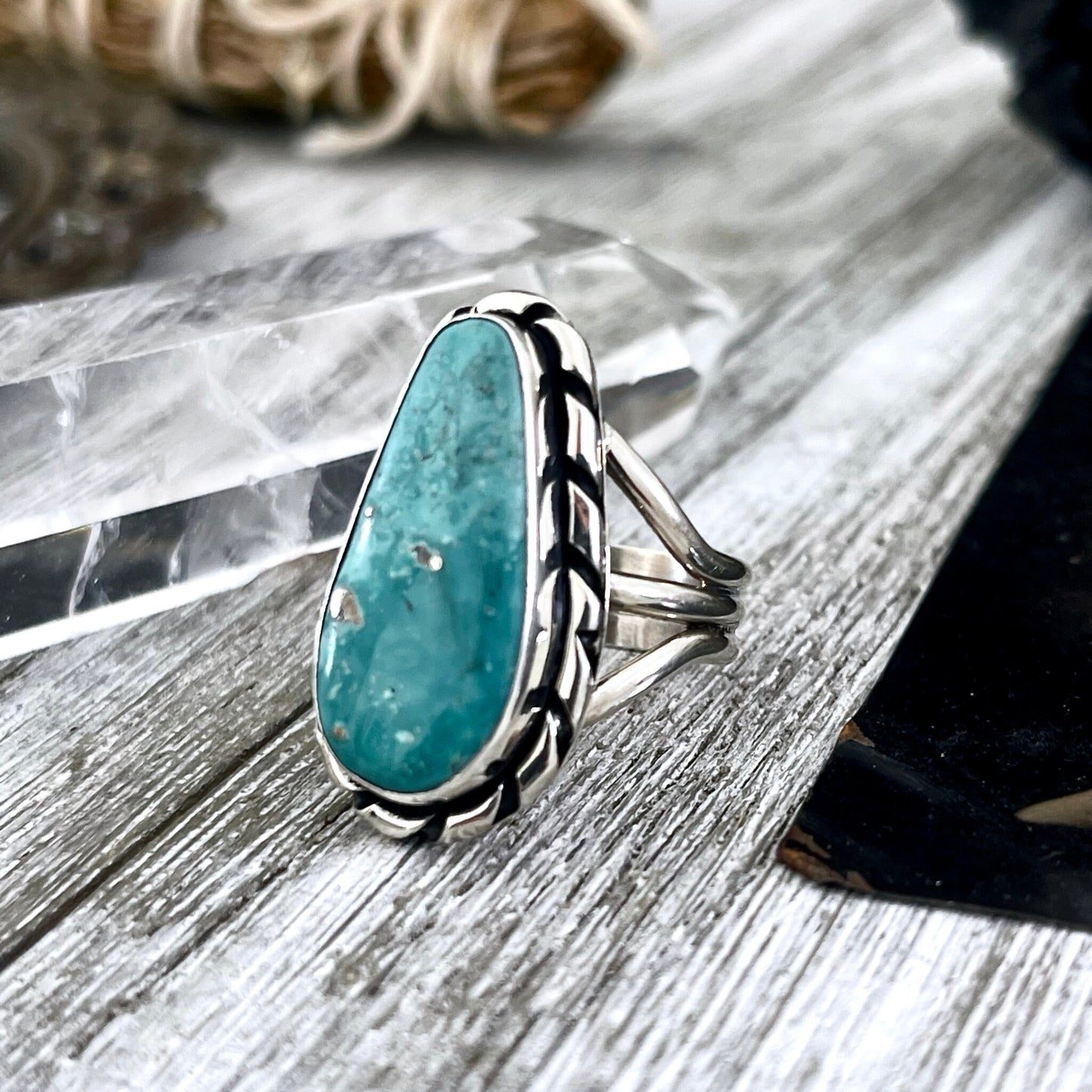 Size 9 Stunning Royston Turquoise Statement Ring Set in Sterling Silver / Curated by FOXLARK Collection.