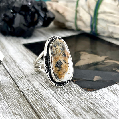 Size 10 Stunning White Buffalo Statement Ring Set in Sterling Silver / Curated by FOXLARK Collection.