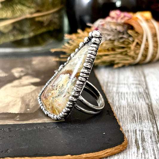 Unique Size 8.5 Large Fossilized Palm Root Statement Ring in Fine Silver / Foxlark Collection - One of a Kind.