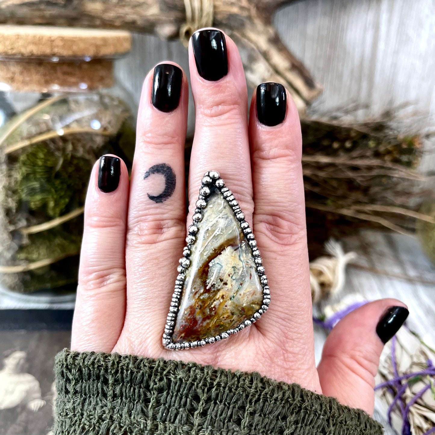Unique Size 8.5 Large Fossilized Palm Root Statement Ring in Fine Silver / Foxlark Collection - One of a Kind.
