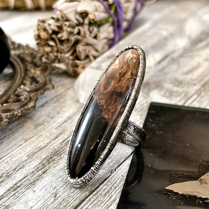 Unique Size 7 Large Fossilized Palm Root Statement Ring in Fine Silver / Foxlark Collection - One of a Kind.