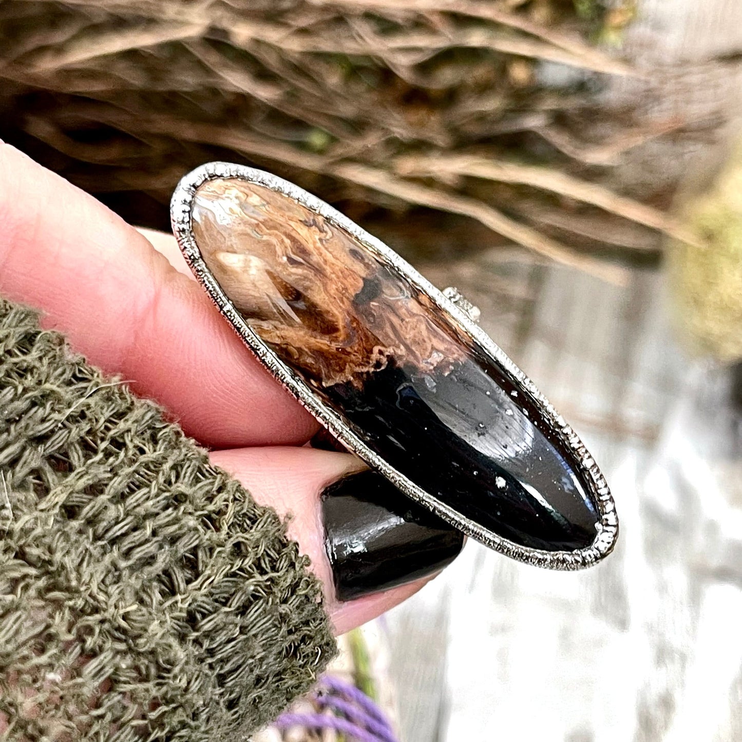 Unique Size 7 Large Fossilized Palm Root Statement Ring in Fine Silver / Foxlark Collection - One of a Kind.