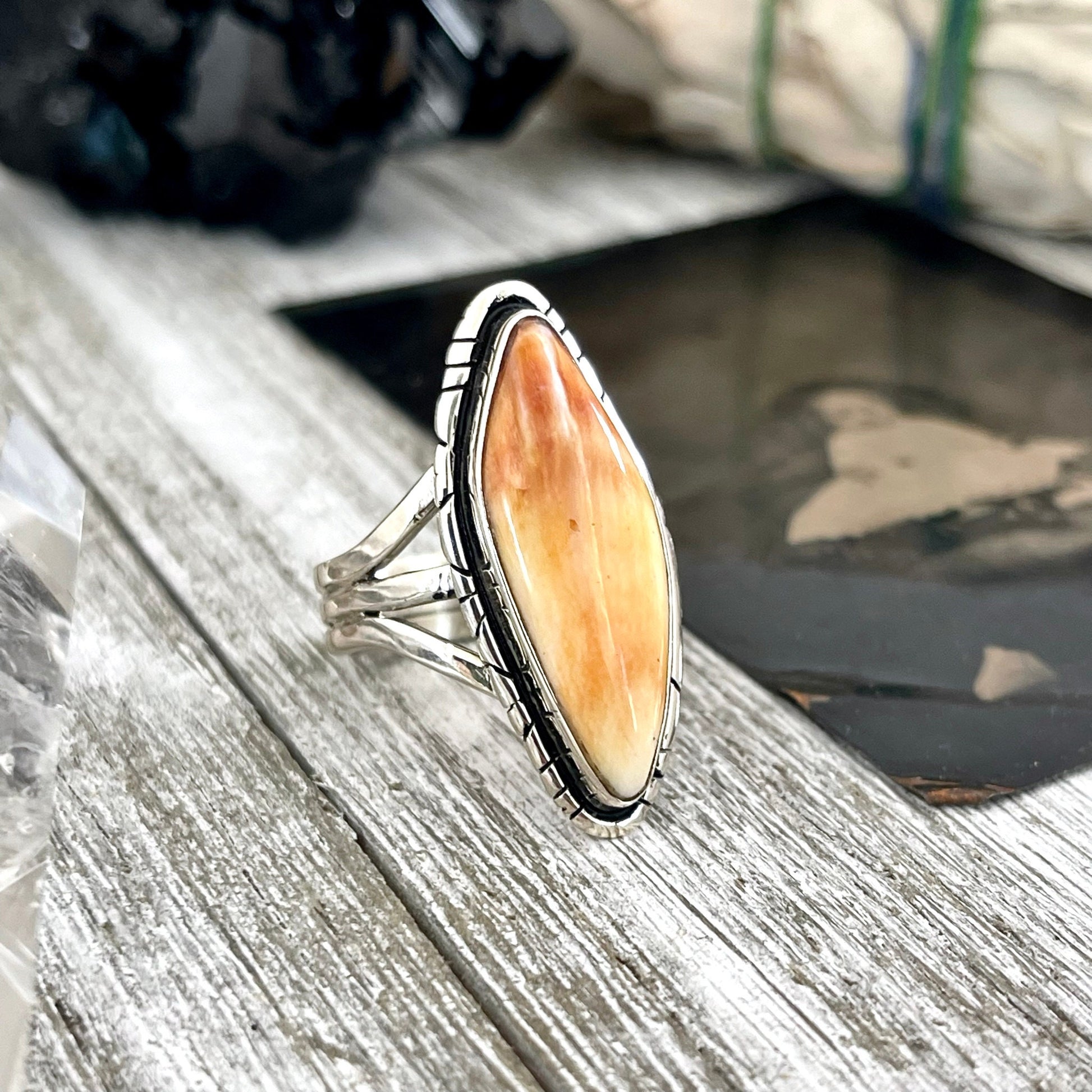 Size 9 Stunning Spiny Oyster Statement Ring Set in Sterling Silver / Curated by FOXLARK Collection.