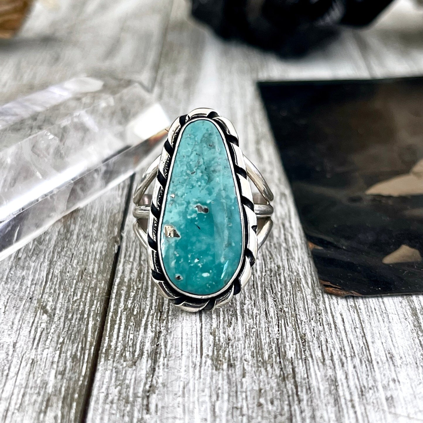 Size 9 Stunning Royston Turquoise Statement Ring Set in Sterling Silver / Curated by FOXLARK Collection.