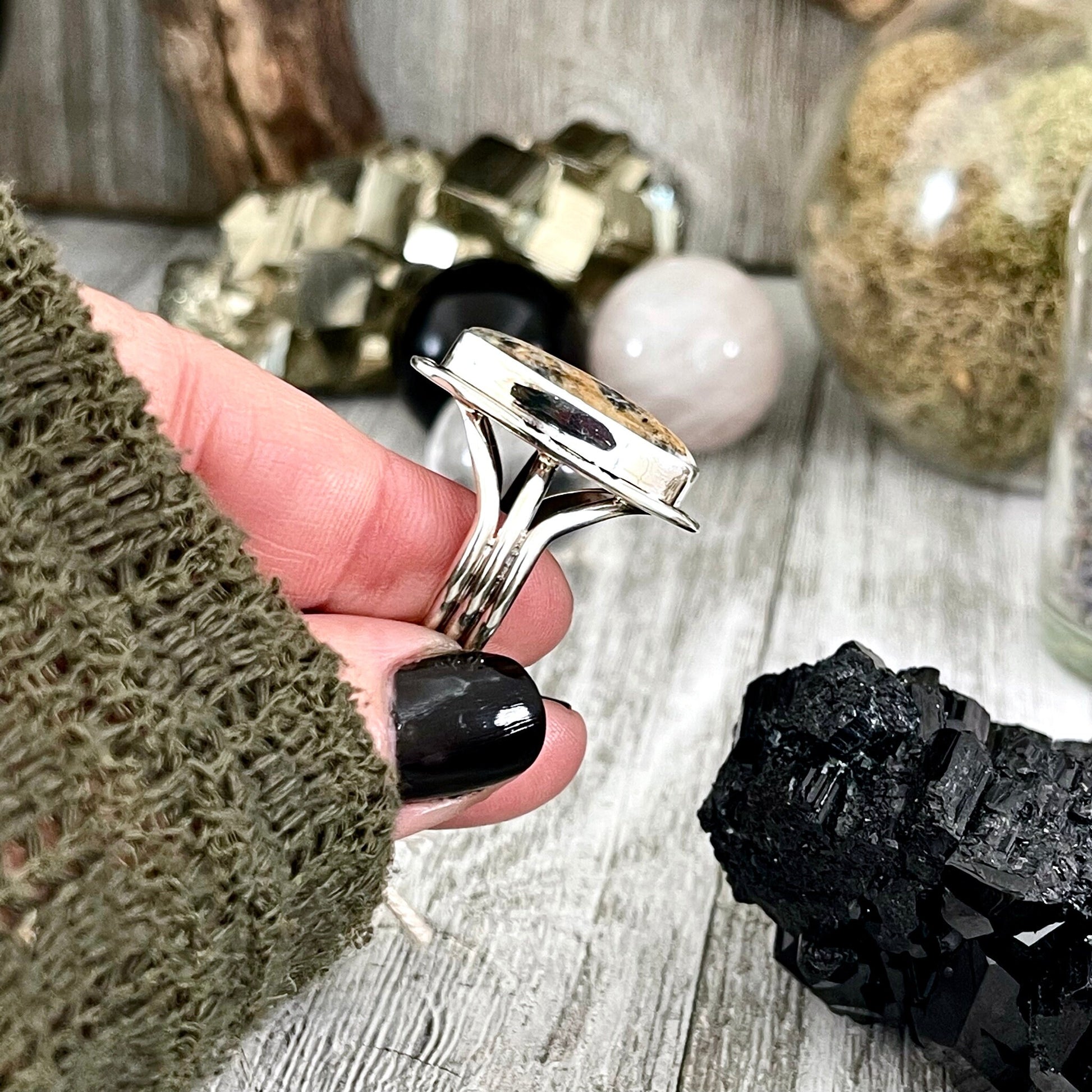 Size 10 Stunning White Buffalo Statement Ring Set in Sterling Silver / Curated by FOXLARK Collection.