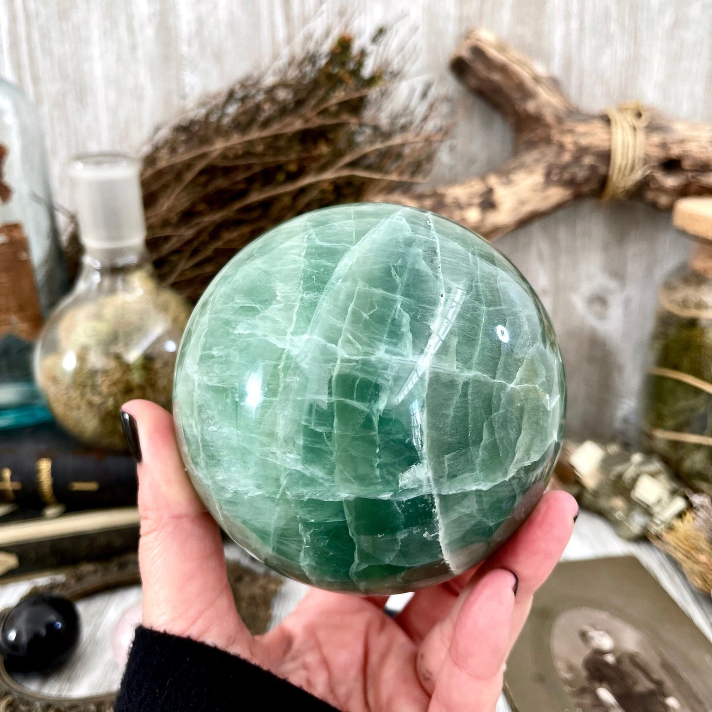 Large Green Fluorite Crystal Ball / FoxlarkCrystals.