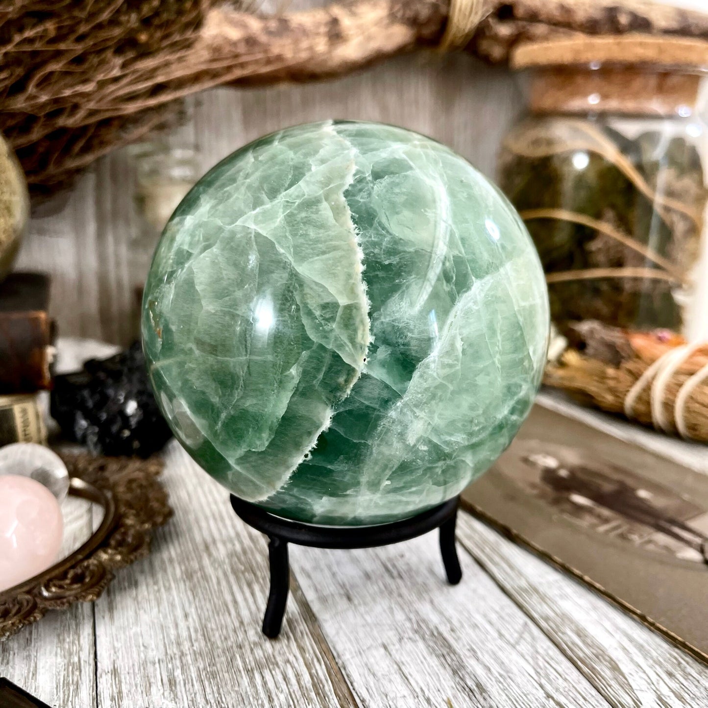 Large Green Fluorite Crystal Ball / FoxlarkCrystals.