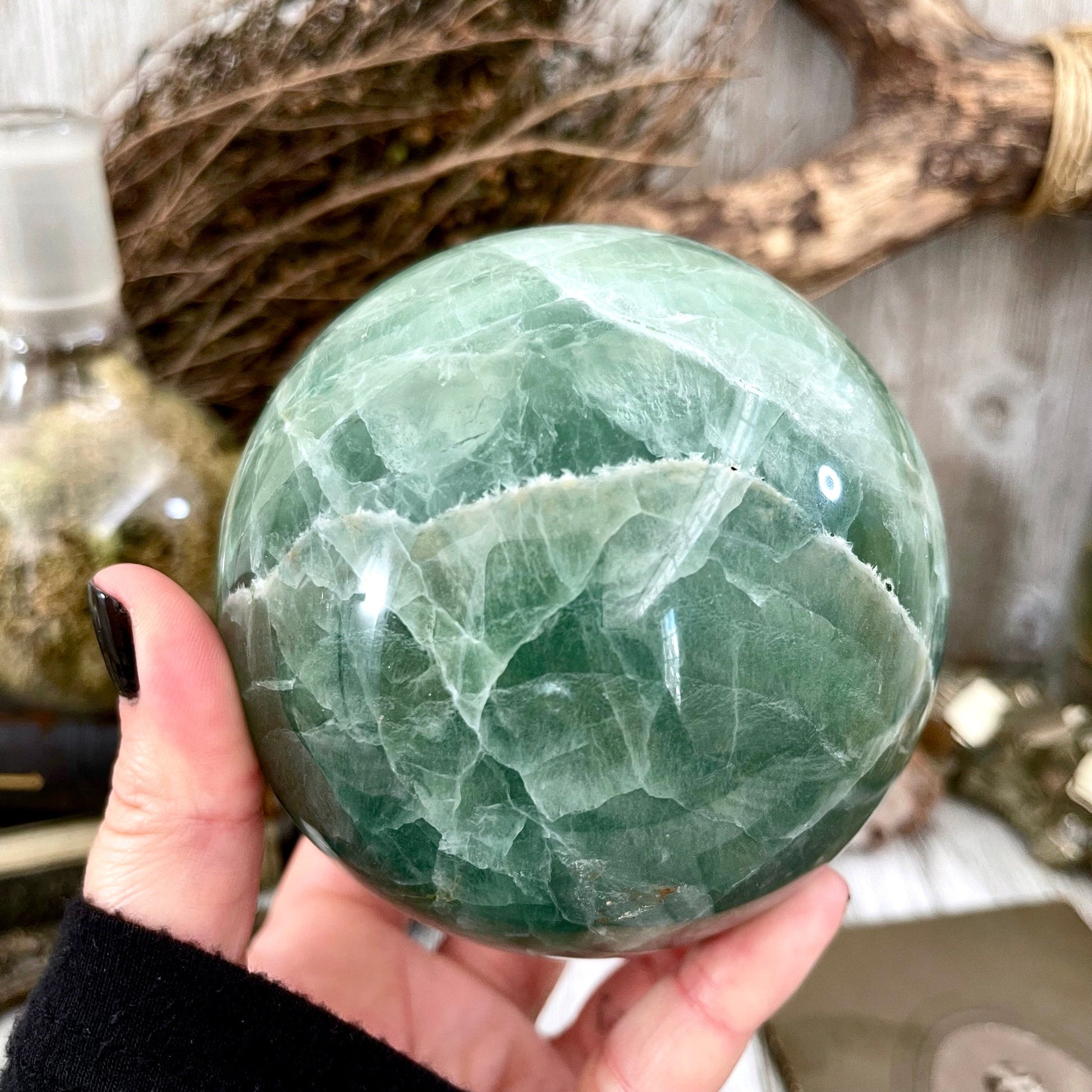 Large Green Fluorite Crystal Ball / FoxlarkCrystals.