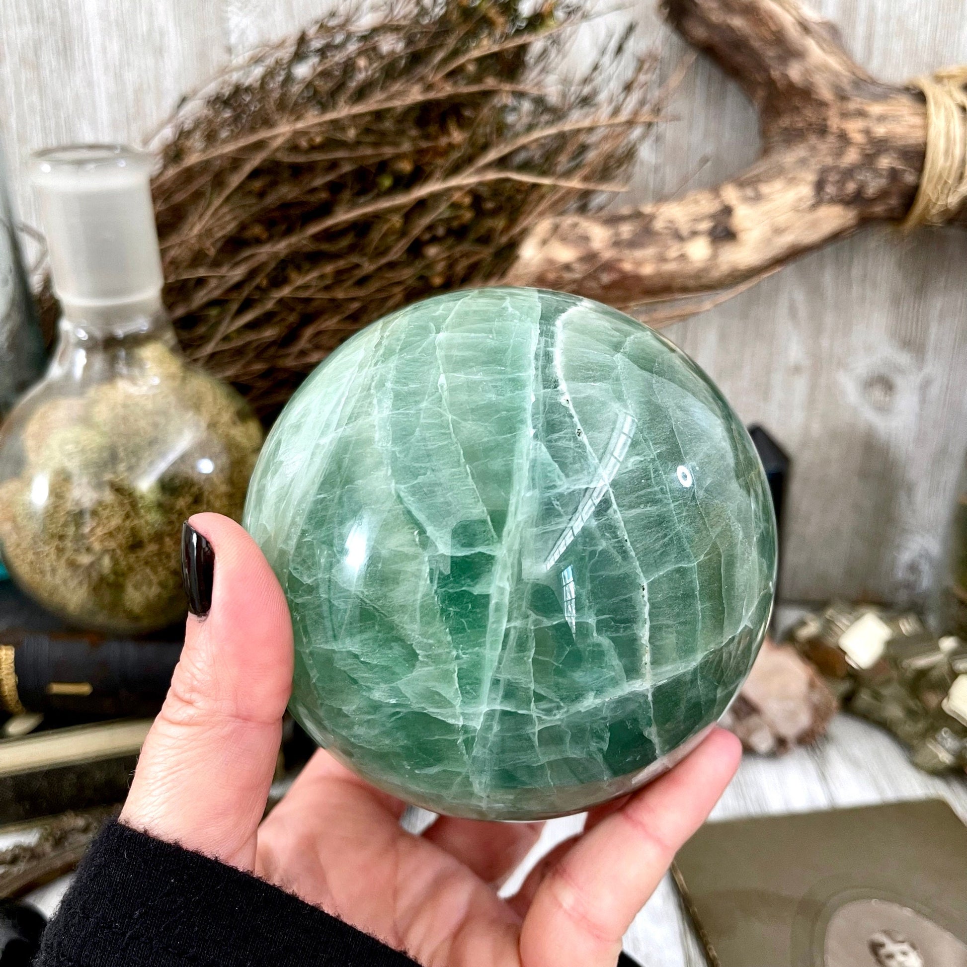 Large Green Fluorite Crystal Ball / FoxlarkCrystals.