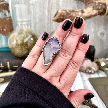 Size 6 Big Raw Amethyst Purple Crystal Ring in Fine Silver / Foxlark Collection - One of a Kind.