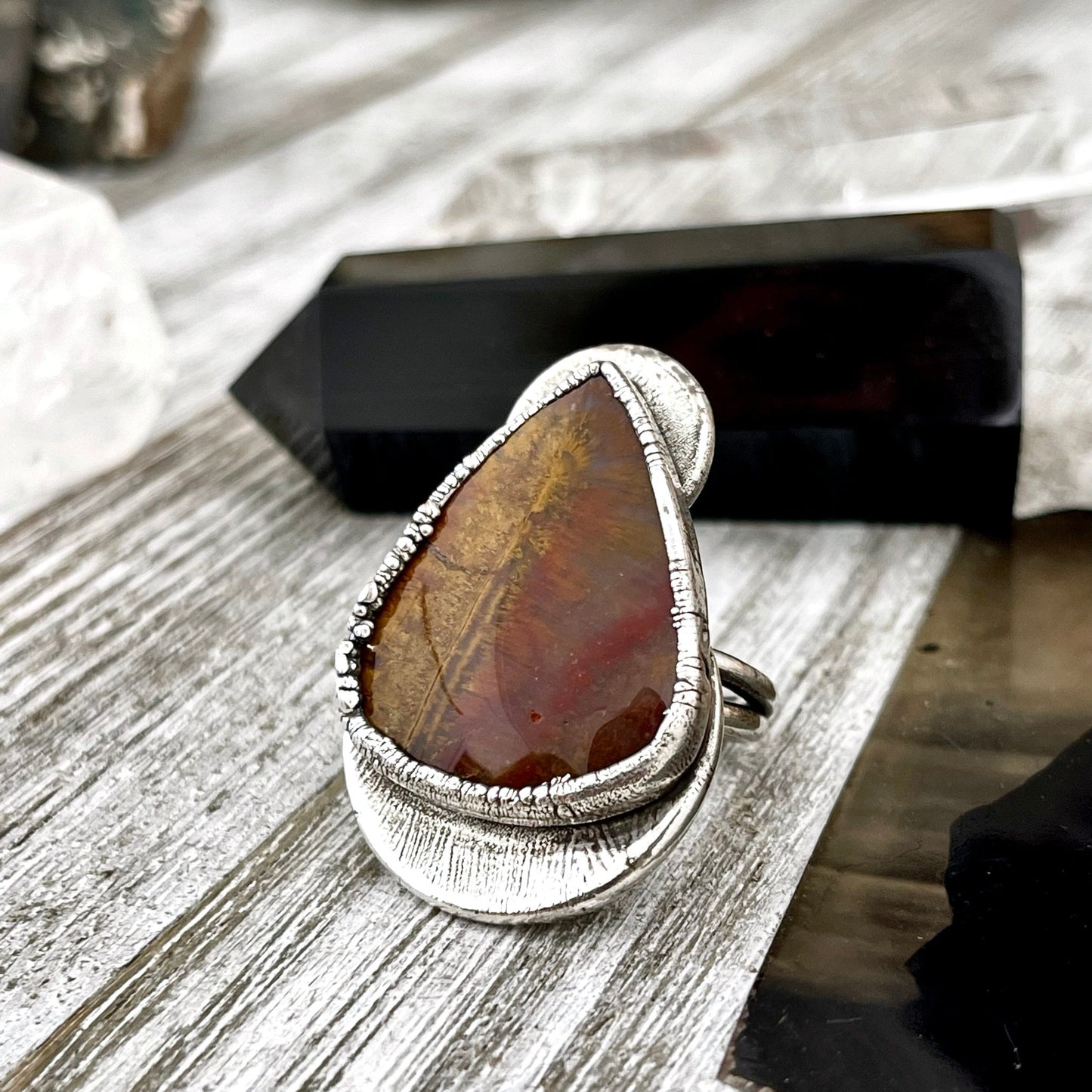 Size 7 Silver Natural Fancy Moss Agate Crystal Statement Ring / Foxlark Collection - One of a Kind.