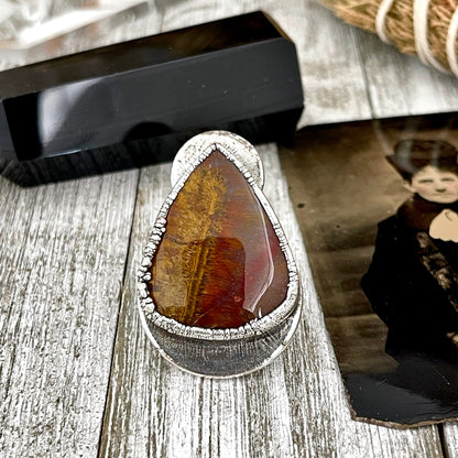 Size 7 Silver Natural Fancy Moss Agate Crystal Statement Ring / Foxlark Collection - One of a Kind.