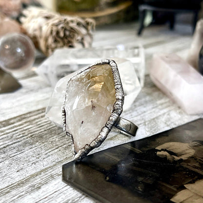 Size 8 Raw Citrine Crystal Point Ring Set in Fine Silver  / Foxlark Collection - One of a Kind.