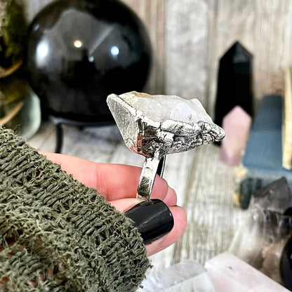 Size 8 Raw Citrine Crystal Point Ring Set in Fine Silver  / Foxlark Collection - One of a Kind.
