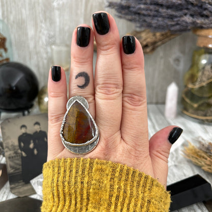 Size 7 Silver Natural Fancy Moss Agate Crystal Statement Ring / Foxlark Collection - One of a Kind.