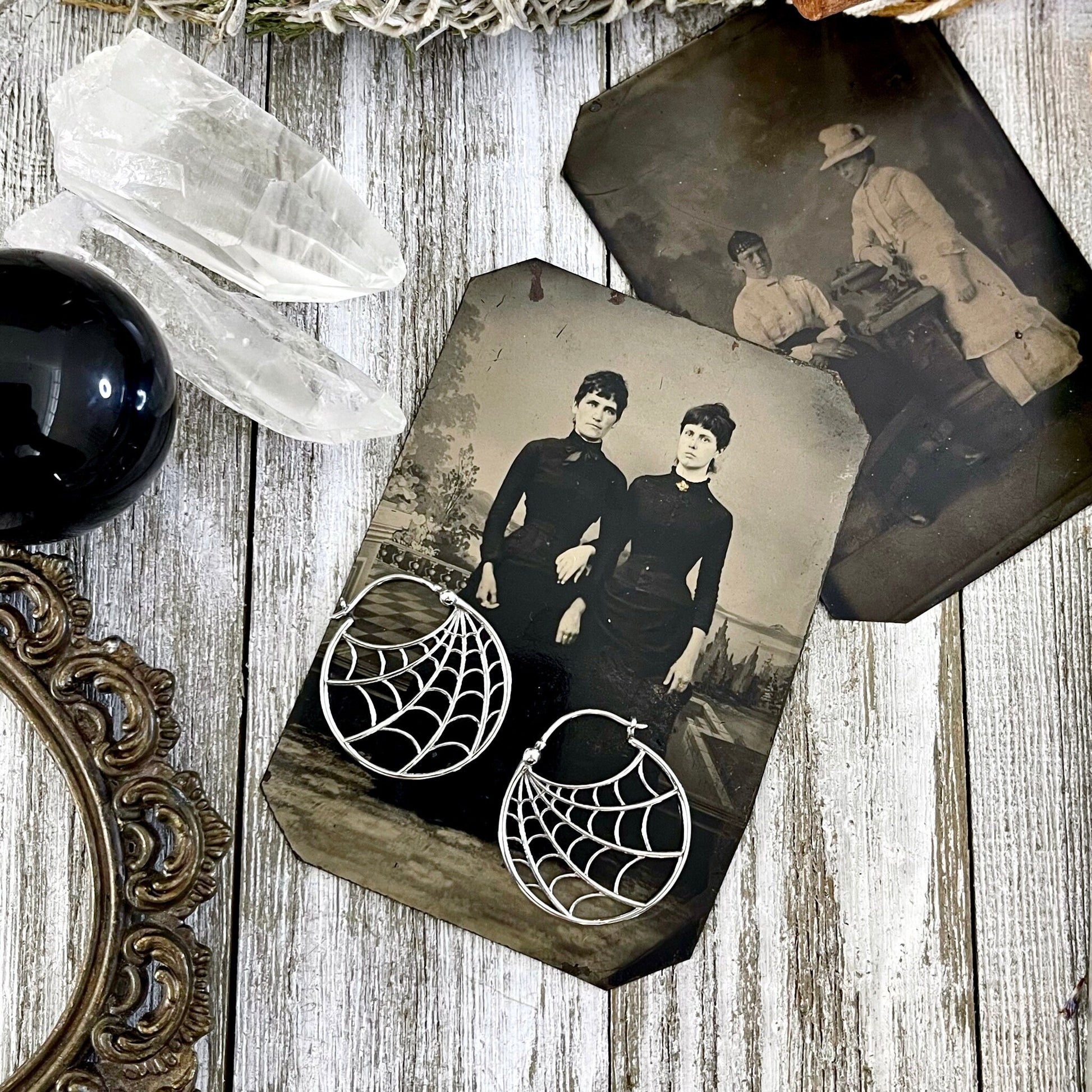 Earrings, Etsy ID: 1562237527, Gift for Woman, Gothic Jewelry, Halloween Jewelry, Hoop Earrings, Jewelry, silver hoops, Spider Jewelry, Spider Web, Spooky Jewelry, Sterling silver, Talisman Jewelry, Witchy Earrings