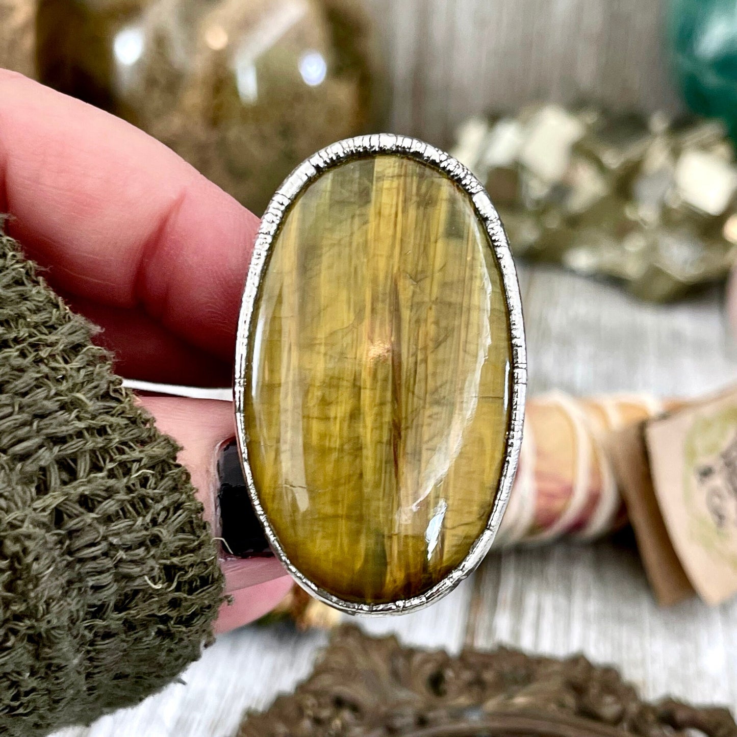 boho jewelry, crystal healing, crystal ring, Etsy ID: 1560802523, Foxlark Alchemy, FOXLARK- RINGS, gypsy ring, Jewelry, Natural stone ring, raw crystal ring, Rings, Silver Ring, Statement Ring, Statement Rings, teardrop ring, tigers eye jewelry, tigers ey