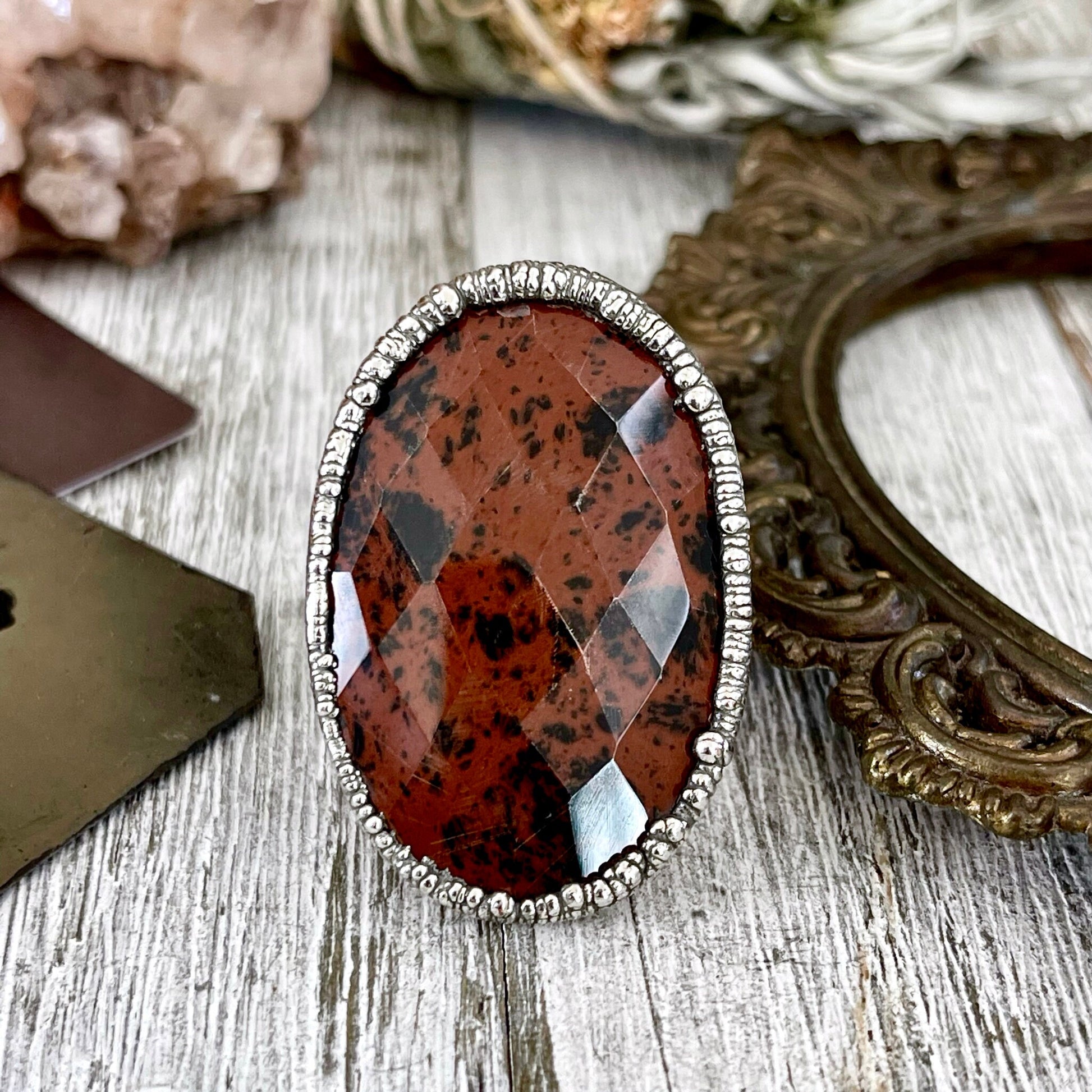 Big Silver Ring, Big Stone Ring, boho jewelry, crystal healing, Electroformed Ring, Etsy ID: 1546589504, FOXLARK- RINGS, gypsy ring, Hippie Ring, Jewelry, Large Crystal Ring, Mahogany Obsidian, Obsidian ring, raw crystal ring, raw quartz crystal, Rings, S