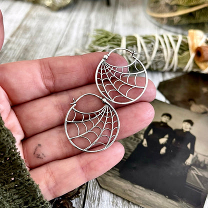 Earrings, Etsy ID: 1562237527, Gift for Woman, Gothic Jewelry, Halloween Jewelry, Hoop Earrings, Jewelry, silver hoops, Spider Jewelry, Spider Web, Spooky Jewelry, Sterling silver, Talisman Jewelry, Witchy Earrings
