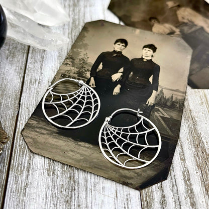 Earrings, Etsy ID: 1562237527, Gift for Woman, Gothic Jewelry, Halloween Jewelry, Hoop Earrings, Jewelry, silver hoops, Spider Jewelry, Spider Web, Spooky Jewelry, Sterling silver, Talisman Jewelry, Witchy Earrings